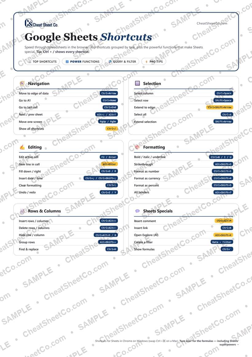 Google Sheets Shortcuts preview